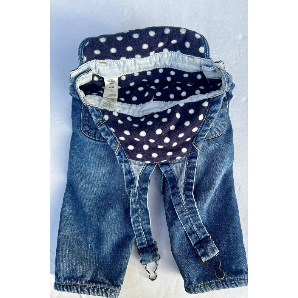 Y2K OshKosh B’Gosh Vestbak Denim Overalls 18M Fleece Lined